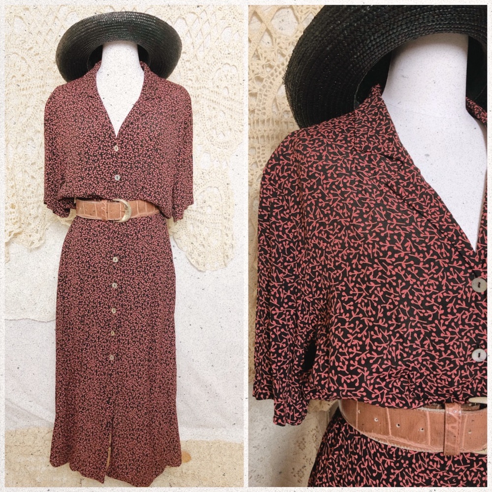 VNTG | red and black button down dress
